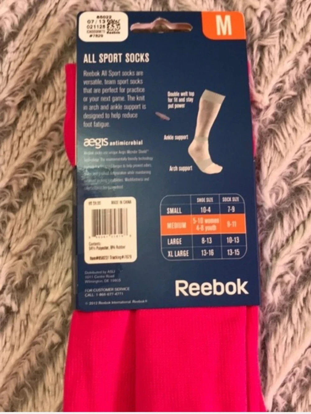 Reebok All Sport Socks, Women's 5-10 Or Youth 4-8, Medium Tall Hot Pink